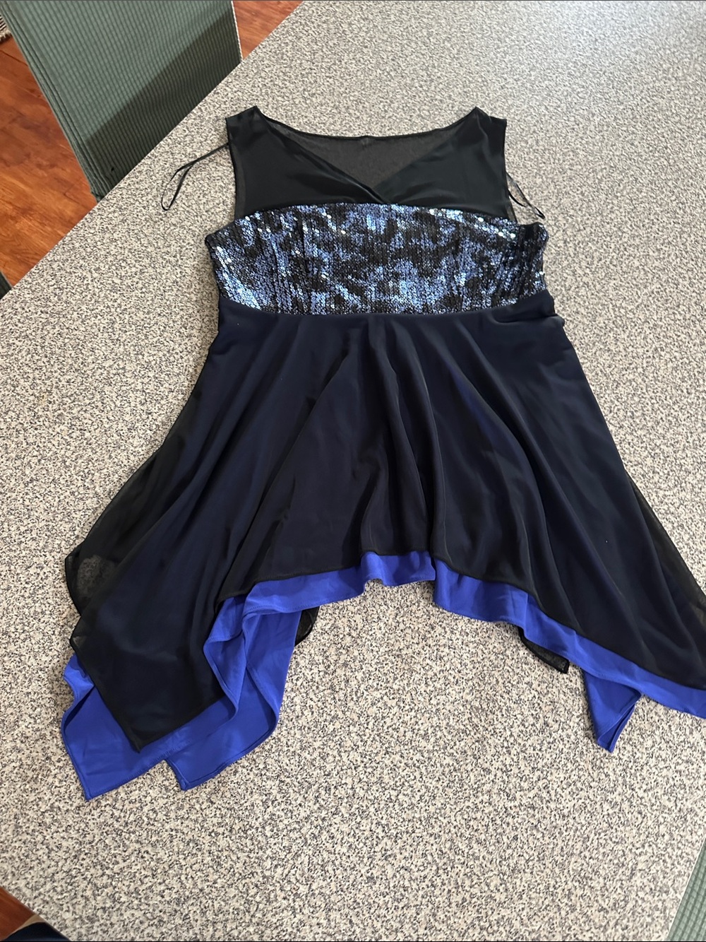 Roz & Ali Black Dress with Royal Blue Hem and Sequin Bodice
